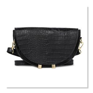 Scui Studios Half Moon Croc Embossed Leather Crossbody Bag in Black - NEW